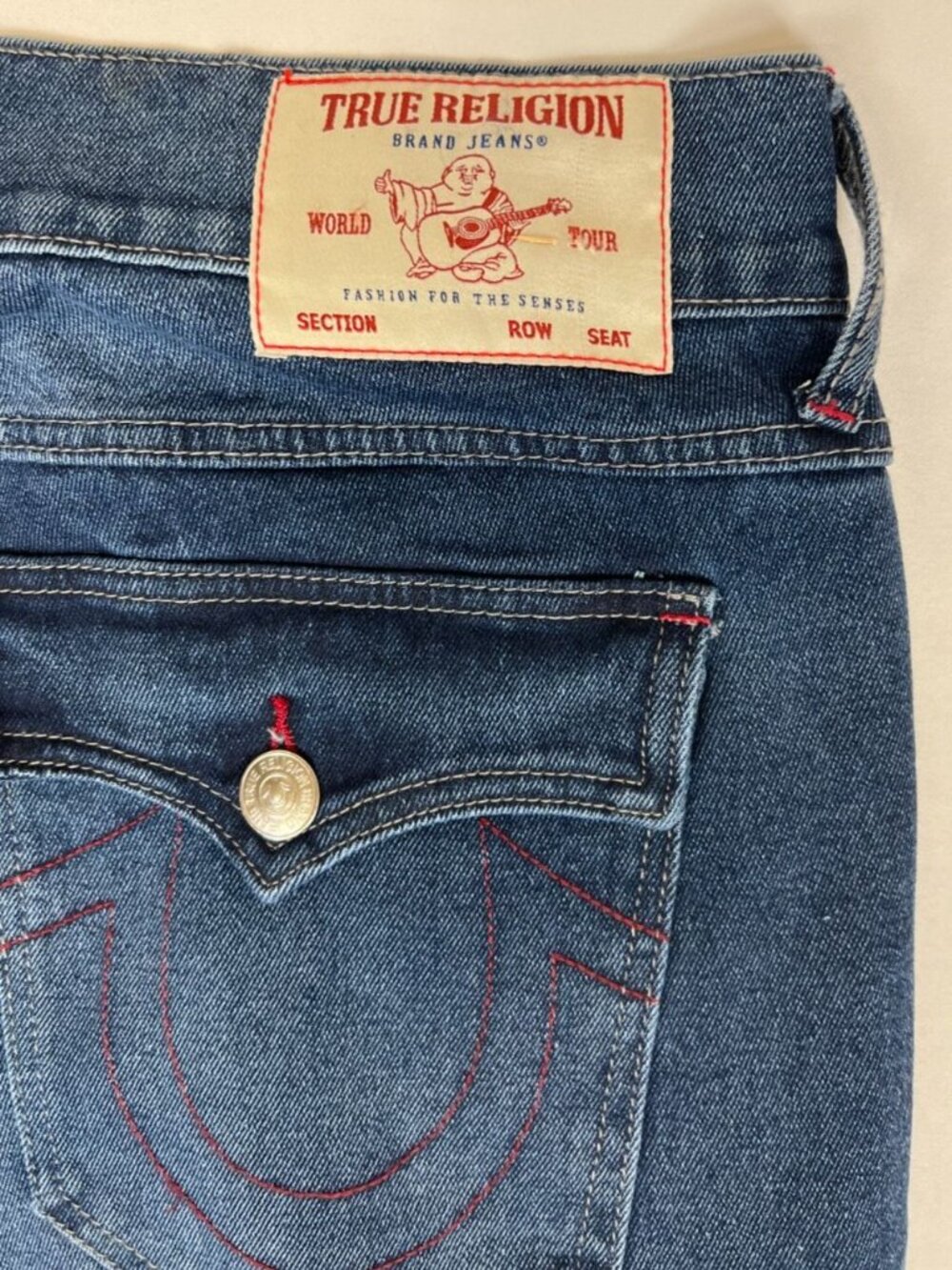 True Religion Men's 36 Rocco Relaxed Skinny Blue Flap Pocket Jeans NWT - Picture 4 of 14